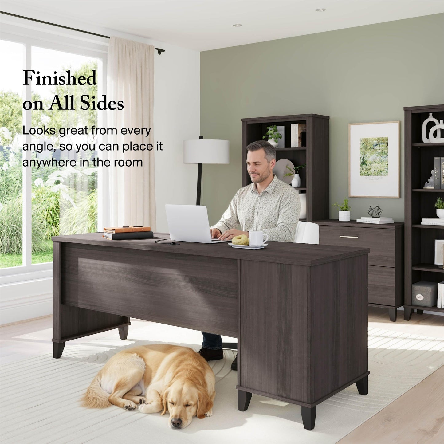 Bush Furniture 72-inch Home Office Desk with Drawers, Large Computer Table for Personal Workspace, Somerset Collection, Storm Gray