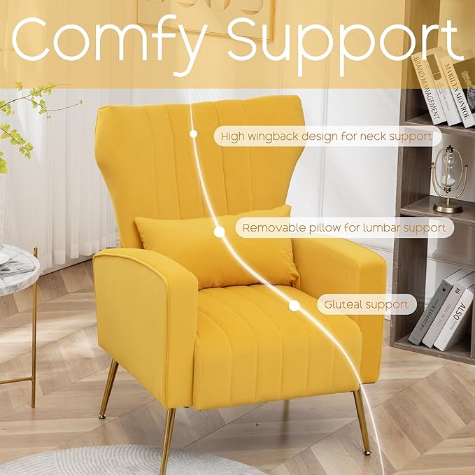 Modern Accent Chairs Set of 2, Comfy Wingback Armchair