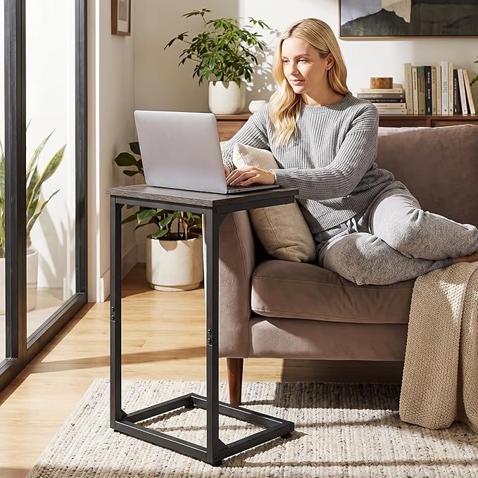 AMHANCIBLE C Shaped End Tables Set of 2, Couch Side Tables that Slide Under Sofa