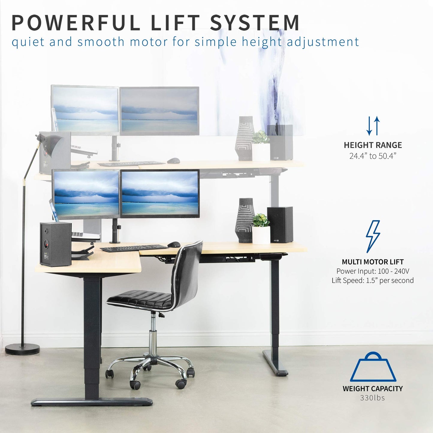 VIVO Electric Motor Sit Standing Height Adjustable Corner 3 Leg Desk Frame, Frame Only, Sit Stand Ergonomic L Frame, DESK-V133E