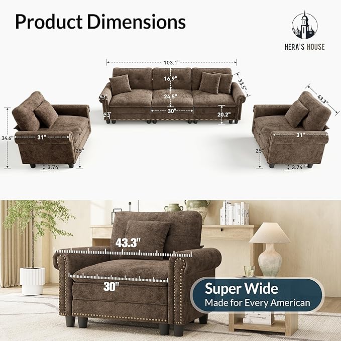 HERA'S HOUSE 3 Pieces Modular Sectional Sofa Sets, Oversized Couch Set