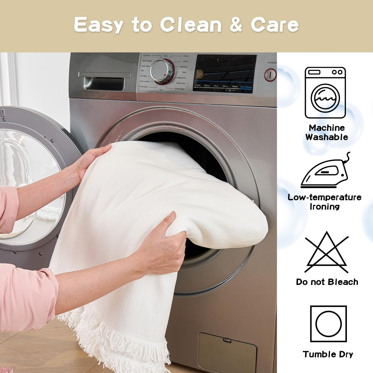 MYSKY HOME Couch Covers for Pets Thick Chenille White Cream Sofa Slipcover with Tassel Non Slip Soft Couch Sofa Cover, Washable Furniture Protector Sofa Slipcover with Tassel for Kids, Dogs, 91"x118"