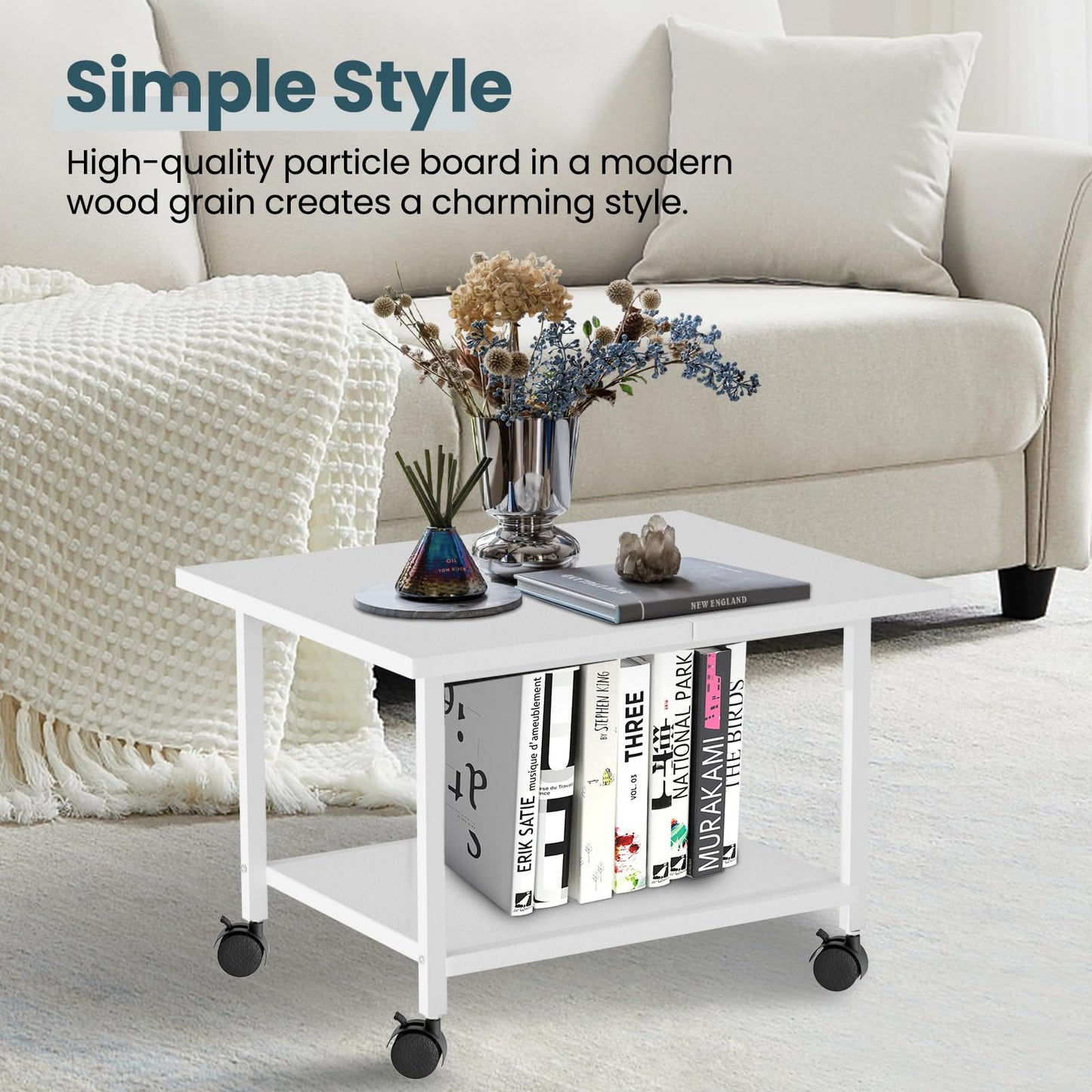 SwaaVee Printer Stand, 2-Tier Under Desk Printer Stand, Printer Cart with Wheels for Home, Office, Heavy-Duty Storage Shelf, White