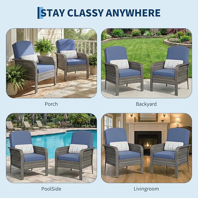 GarveeHome 2-Piece Outdoor Patio Furniture Set, All-Weather Rattan Chairs