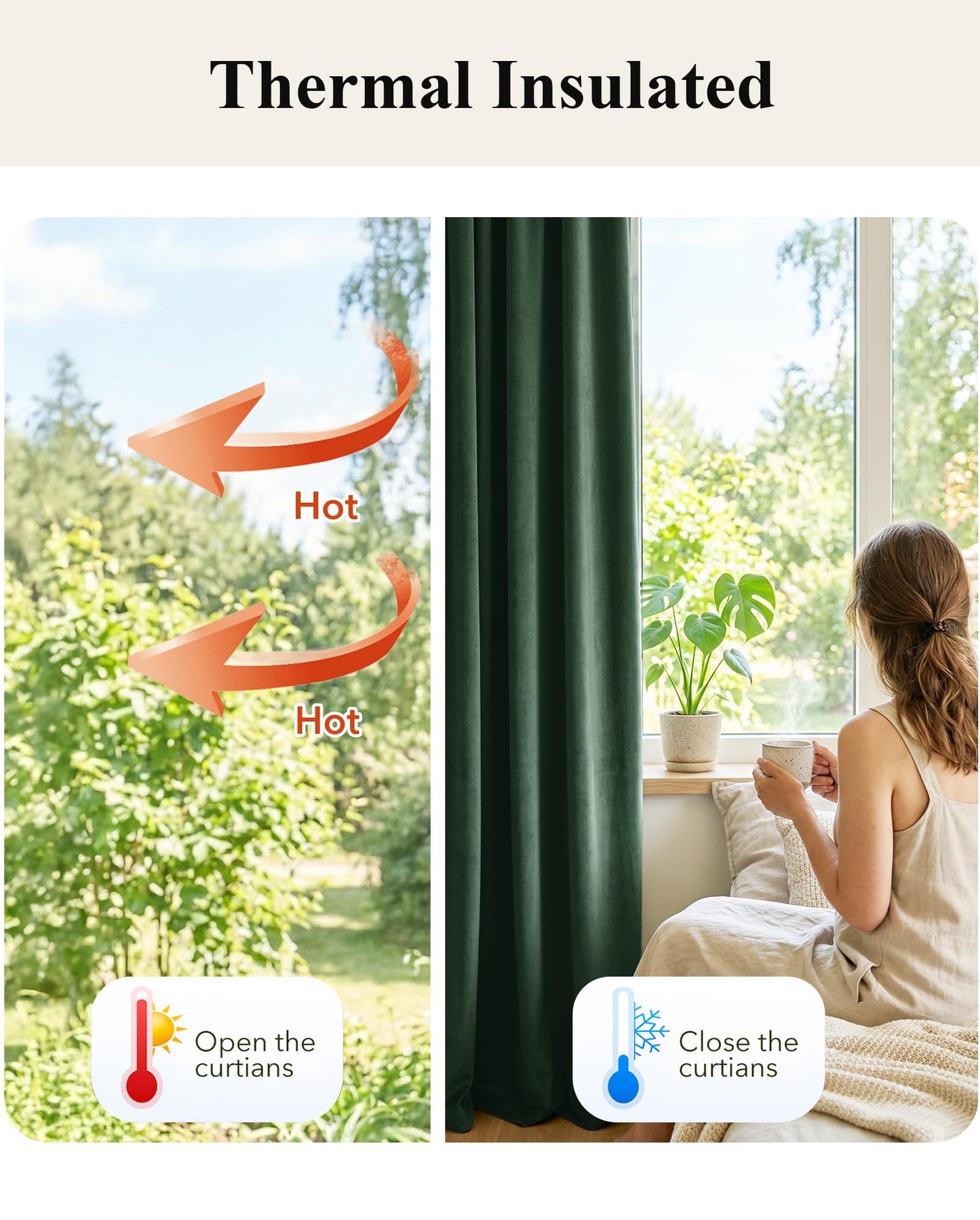 StangH Dark Green Velvet Curtains 108 - Extra Long Grommet Blackout Sliding Door Curtain Panels Privacy Assured Room Divider Curtains for Temporary Office/Shared Space, W52 x L108, 2 Panels