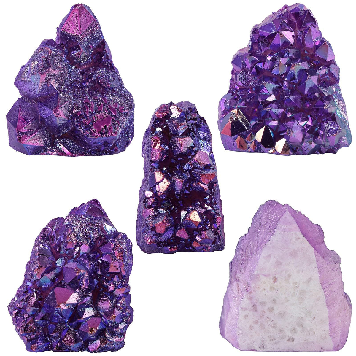 TUMBEELLUWA Natural Crystal Cluster Geode Stone Specimen for Home Decor, Titanium Coated Purple AB Crystal Cluster for Reiki Healing