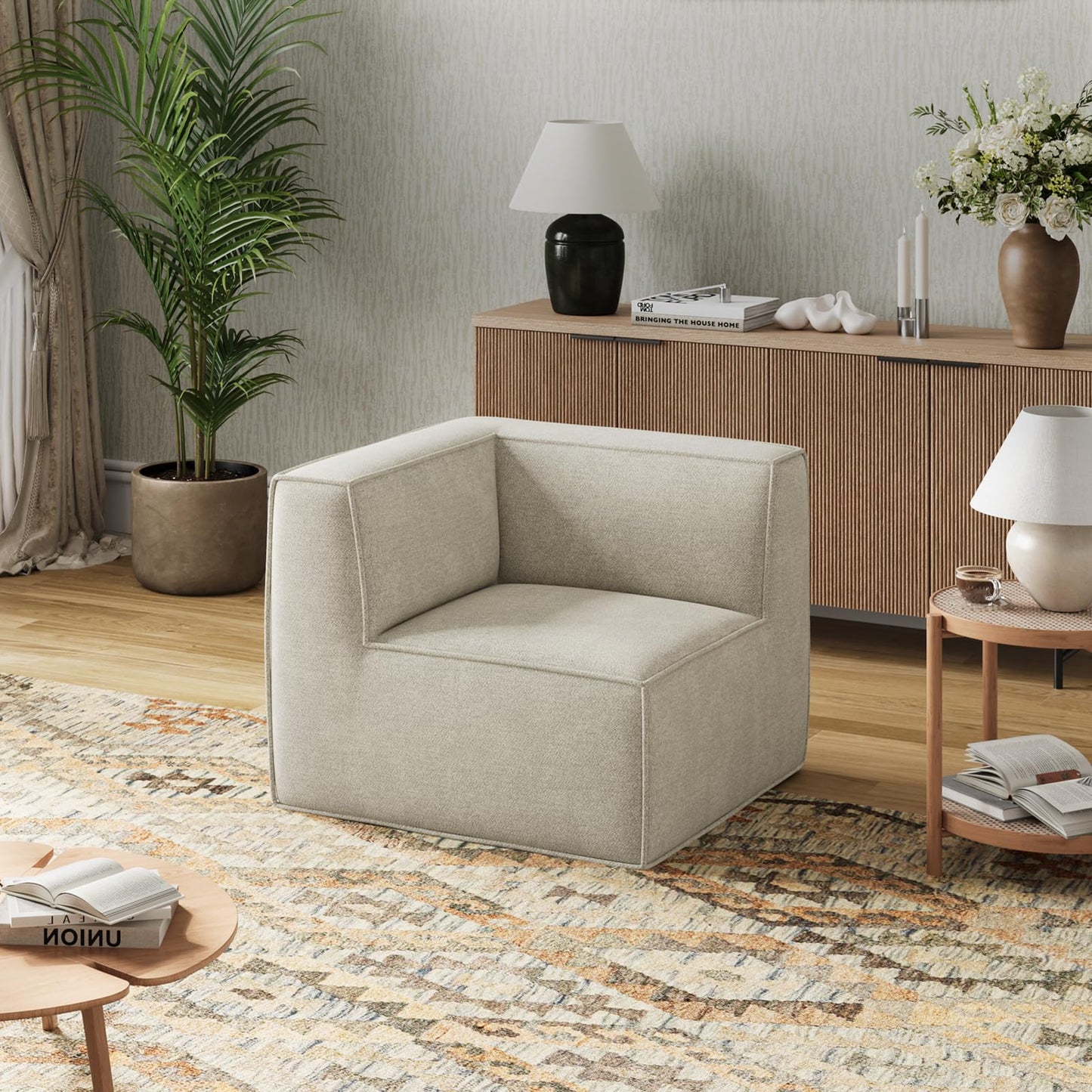 Novilla Modular Sectional Sofa, No Assembly Cloud Sectional Couch with Smarts Coil® Support, Chenille Fabric Sectional Sofa, Boneless Couch for Living Room Apartment, Beige (Corner Chair)