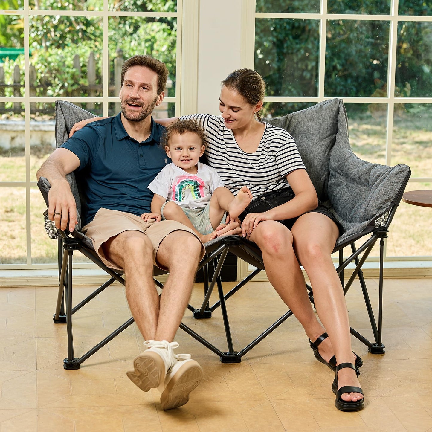 EVER ADVANCED Extra Large Double Camping Chair for Adults, Family Size Padded Folding Camping Love Seat Bench with Side Pocket Portable Camping Couch, Two Person Heavy Duty Folding Outdoor Chair