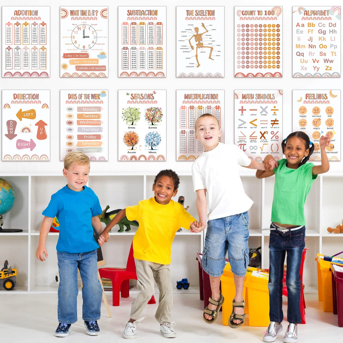 Teling 20 Pack Rainbow Alphabet Poster Educational Posters for Toddlers Classroom Decor ABC Poster Math Posters for Kid Learning Elementary Middle School Playroom Home Calm Corner 16 x 11 Inch (Tree)