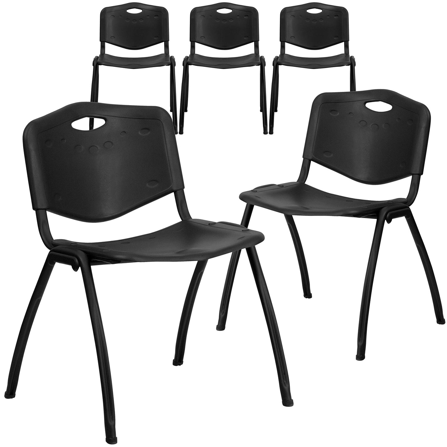 Flash Furniture 5 Pack HERCULES Series 880 lb. Capacity Black Plastic Stack Chair