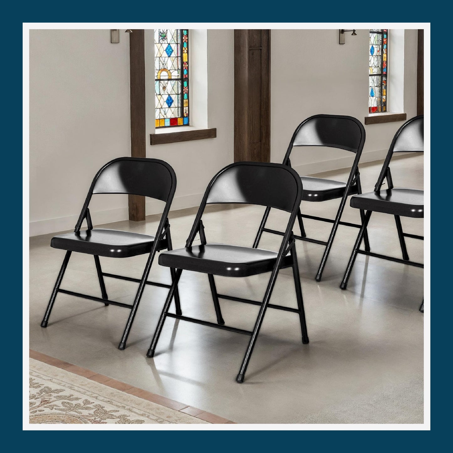OEF Furnishings OEF900 Series Premium Lightweight All-Steel Folding Chairs (4-Pack, Black)