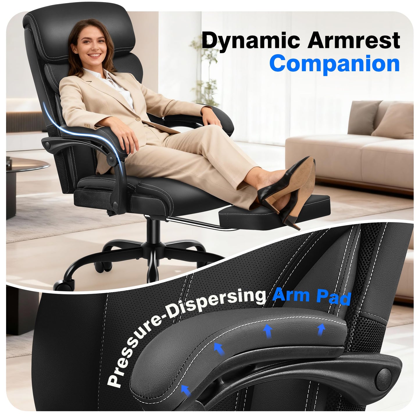 AreShark Office Chair - Ergonomic Comfortable High Back Computer Desk Chair with Foot Rest - Executive Breathable Swivel Rolling Reclining Leather Chair with Lumbar Support for Home Gaming Relaxing