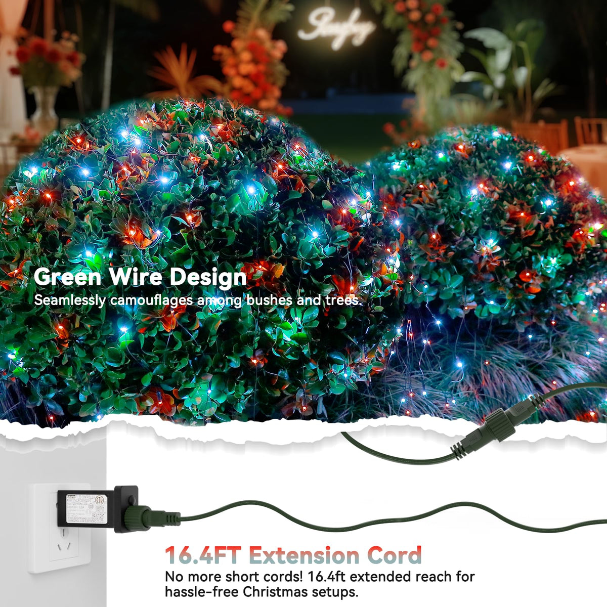 LitHome 21FT x 5FT Christmas Net Lights Outdoor, 360 LED Red White Bush Lights 8 Modes, Connectable Waterproof Valentines Net Mesh Light Dark Green Wire for Bushes Shrubs Holiday Valentine's Day Decor