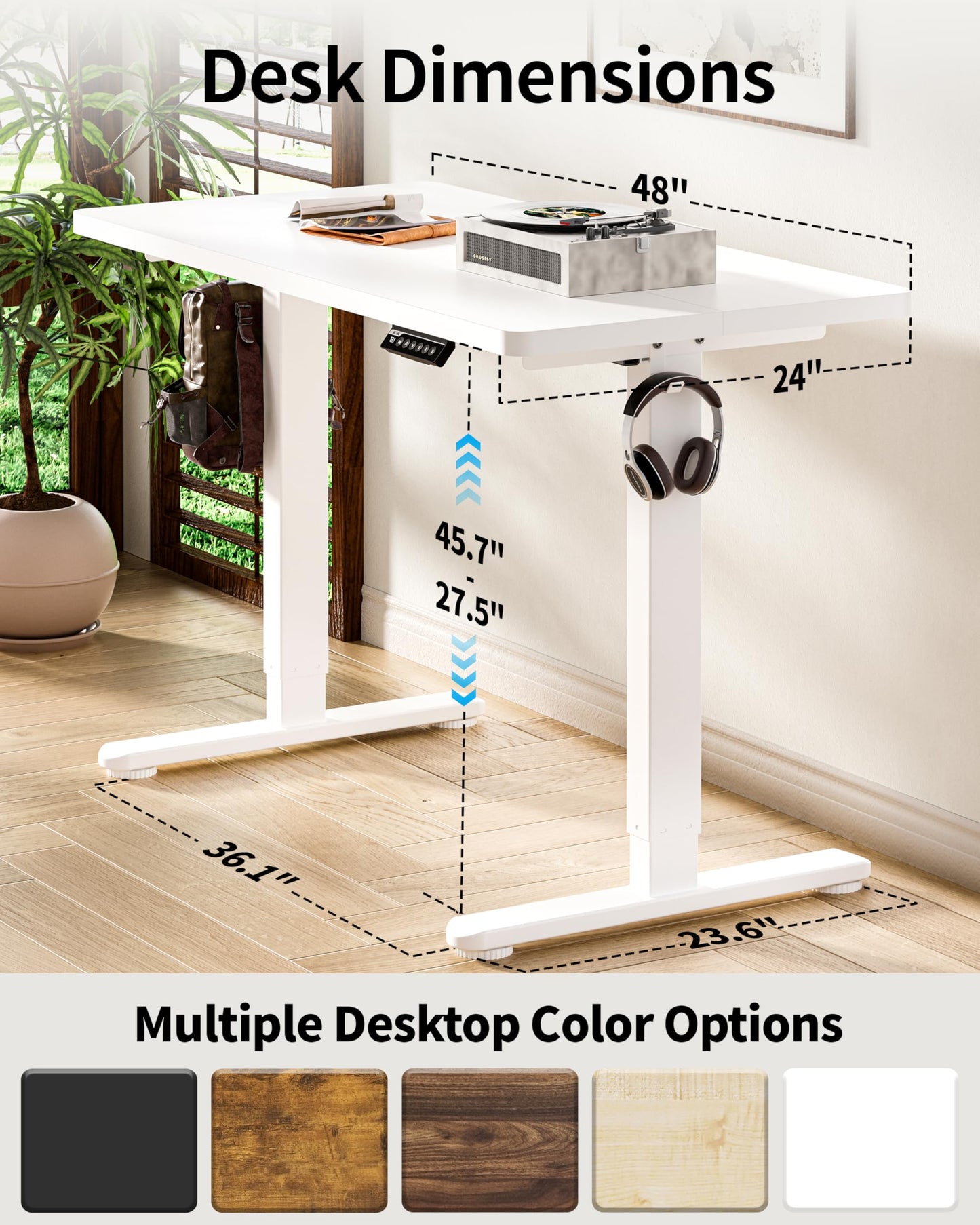 BIZUM Standing Desk Electric Adjustable Computer Desk-Stand up Desk Office Gaming Home Office Memory Desks 48x24 inches White