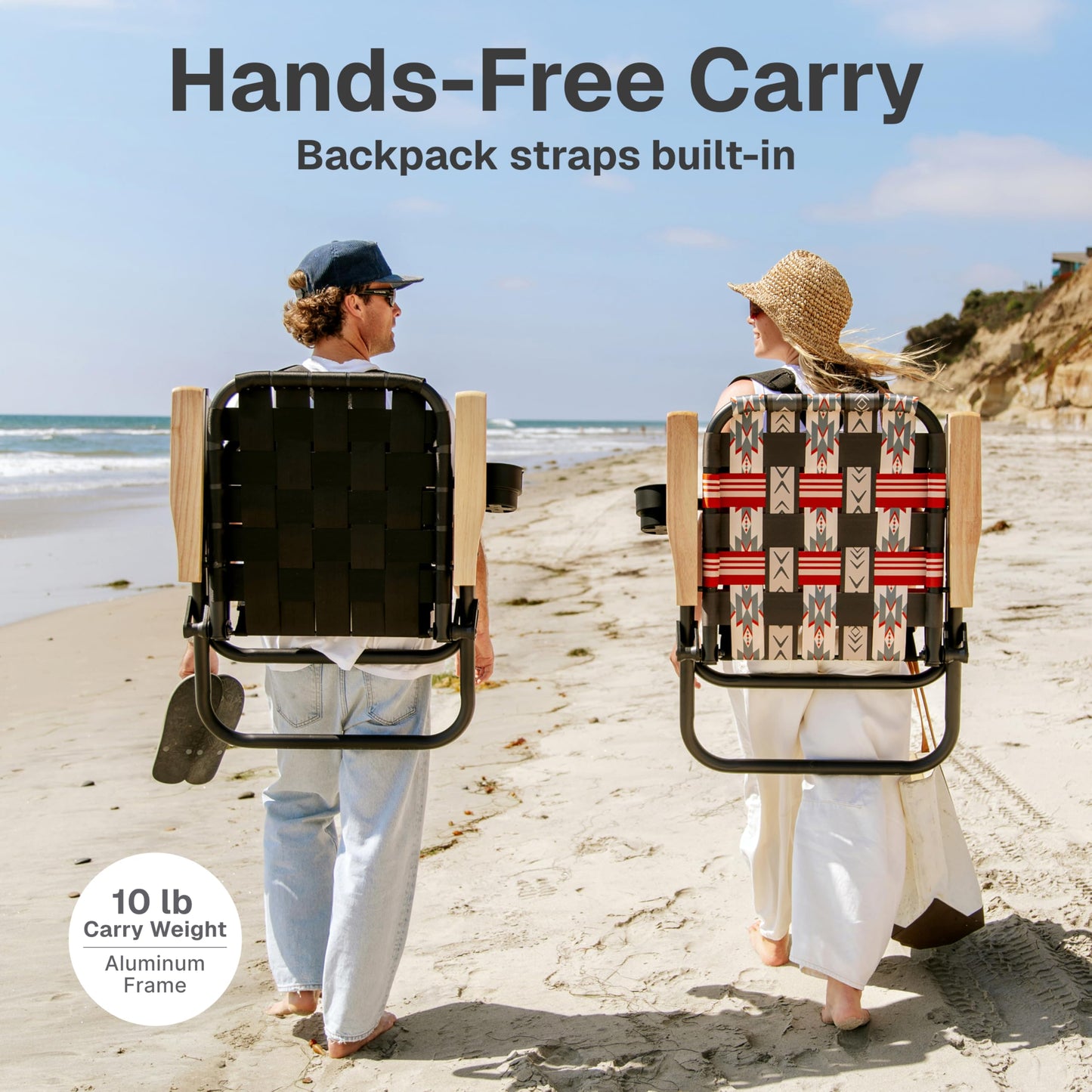 GoSports Outdoors WOVN Beach Backpack Chair - Premium Folding Camping Chair - 9 Styles Available - Black