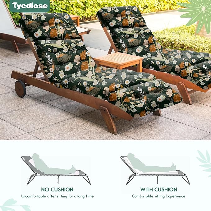 Outdoor Chaise Lounge Chair Cushion Waterproof 74.4 x 22 x 4.7 Inches Memory