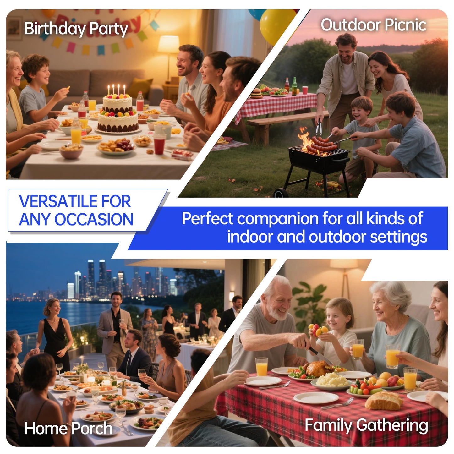 Folding Table 4 Foot for Indoor Outdoor, Portable Heavy Duty Fold-in-Half Utility Small Plastic Adjustable Height Folding with Carrying Handle for Picnic and Party, White (White, 4 FT - 2 PACK)