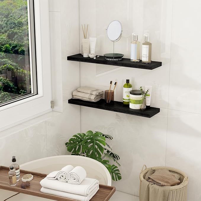 Fun Memories Floating Shelves for Wall, 27.5" Rustic Wood Deep Wall Mounted