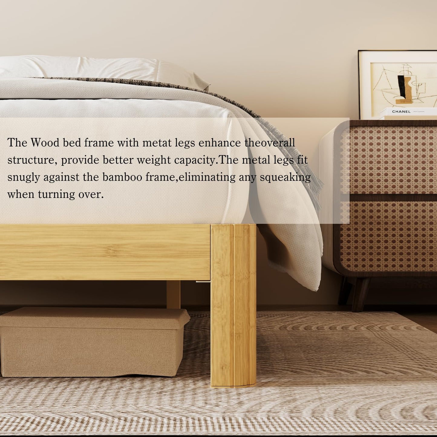 COMASACH 10 Inch King Wood Platform Bed，Mid-Century Wood Bed Frame King Size, No Box Spring Needed, Natural Finish, Easy Assembly