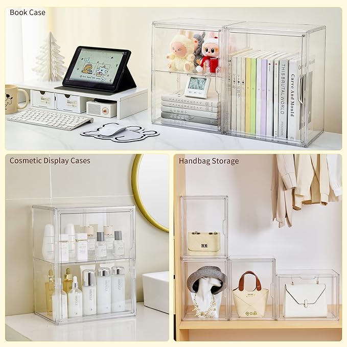 Acrylic Display Case with Removable Shelf, 2 Tier Clear Plastic Stackable
