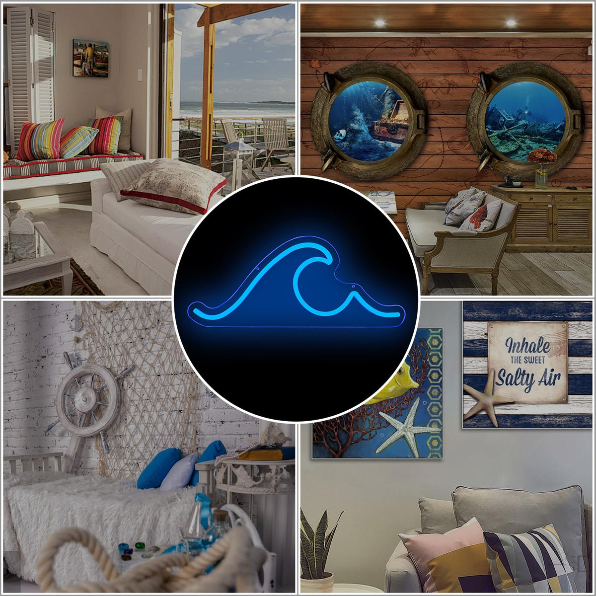 Ajoyferris Wave Neon Sign For Wall Decor Dimmable Led Neon Wave Sign Night Lights Led Wave Sign Ocean Neon Sign for Living Room Bedroom Office Bar Birthday Party Christmas Gift(16.5x7inch,Blue)