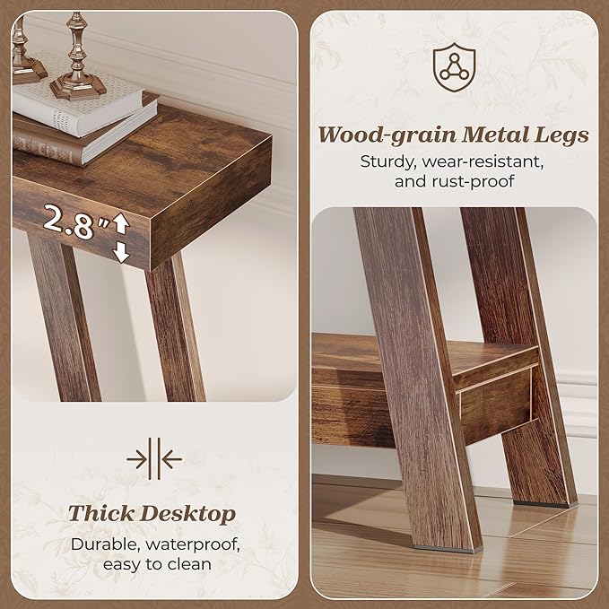Huuger Console Table with Charging Station, USB-C Port, 2 Tiers Entryway Table