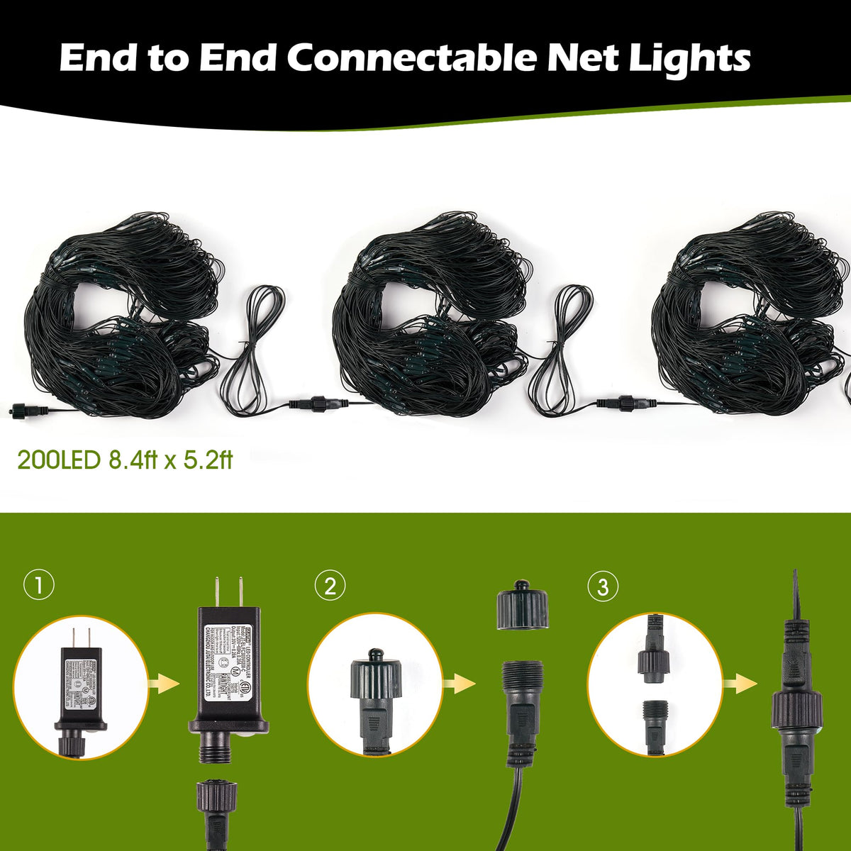 BlcTec Outdoor Christmas Lights 200 LED 8.4ft x 5.2ft Christmas Net Lights with 8 Modes, UL Certified, Timer, Connectable, Waterproof for Trees, Bushes, Yard Outdoor Holiday Decorations, Red Green