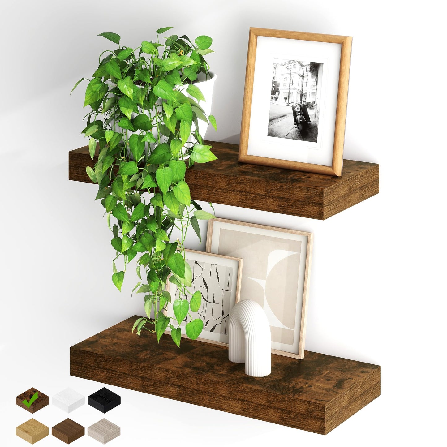 Fun Memories Floating Shelves for Wall, 20Inch Floating Shelves Set of 2, Hanging Shelf with Invisible Brackets, Wood Shelves for Living Room, Bedroom, Kitchen, Brown