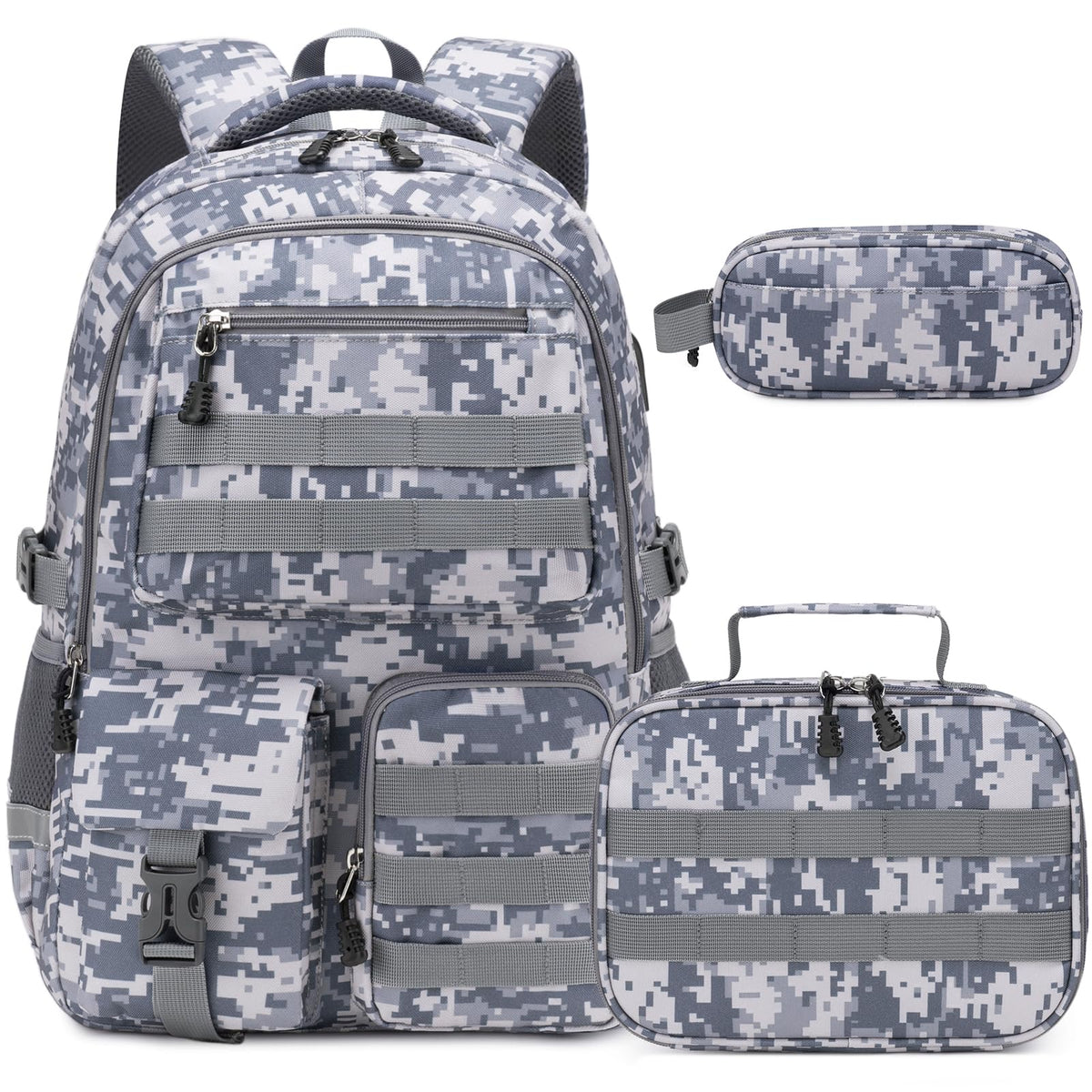 DIGOBAY Camo Backpack for Boys, Tactical Boys Backpack for School, Kids Backpack With Lunch Box Pencil Case USB Charging Port Military Army Book Bags for Boy Teens Kids Elementary Middle High School