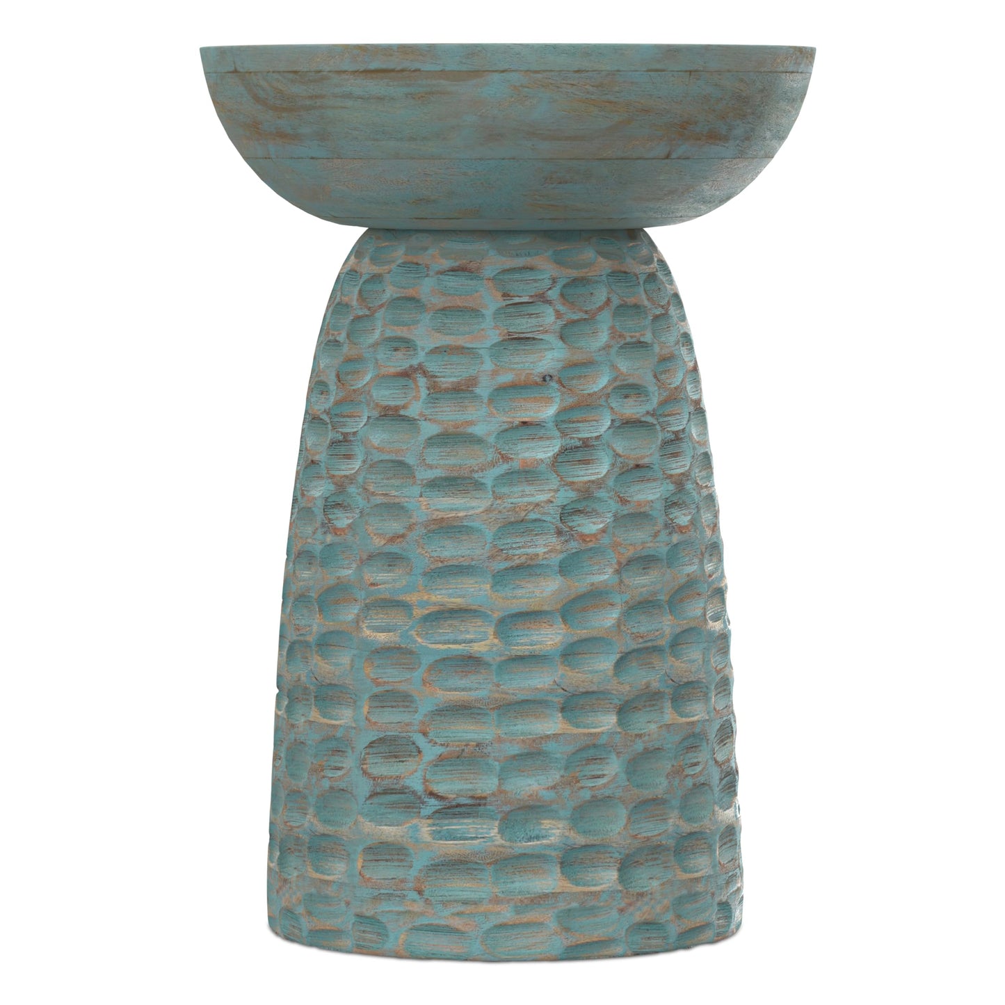 SIMPLIHOME Boyd End Table - 13" Wide x 18" High Solid Mango Wood Round Accent Table in Teal Wash, Handcrafted Contemporary Nightstand or Lamp Stand for Living Room, Bedroom, or Office, Assembled