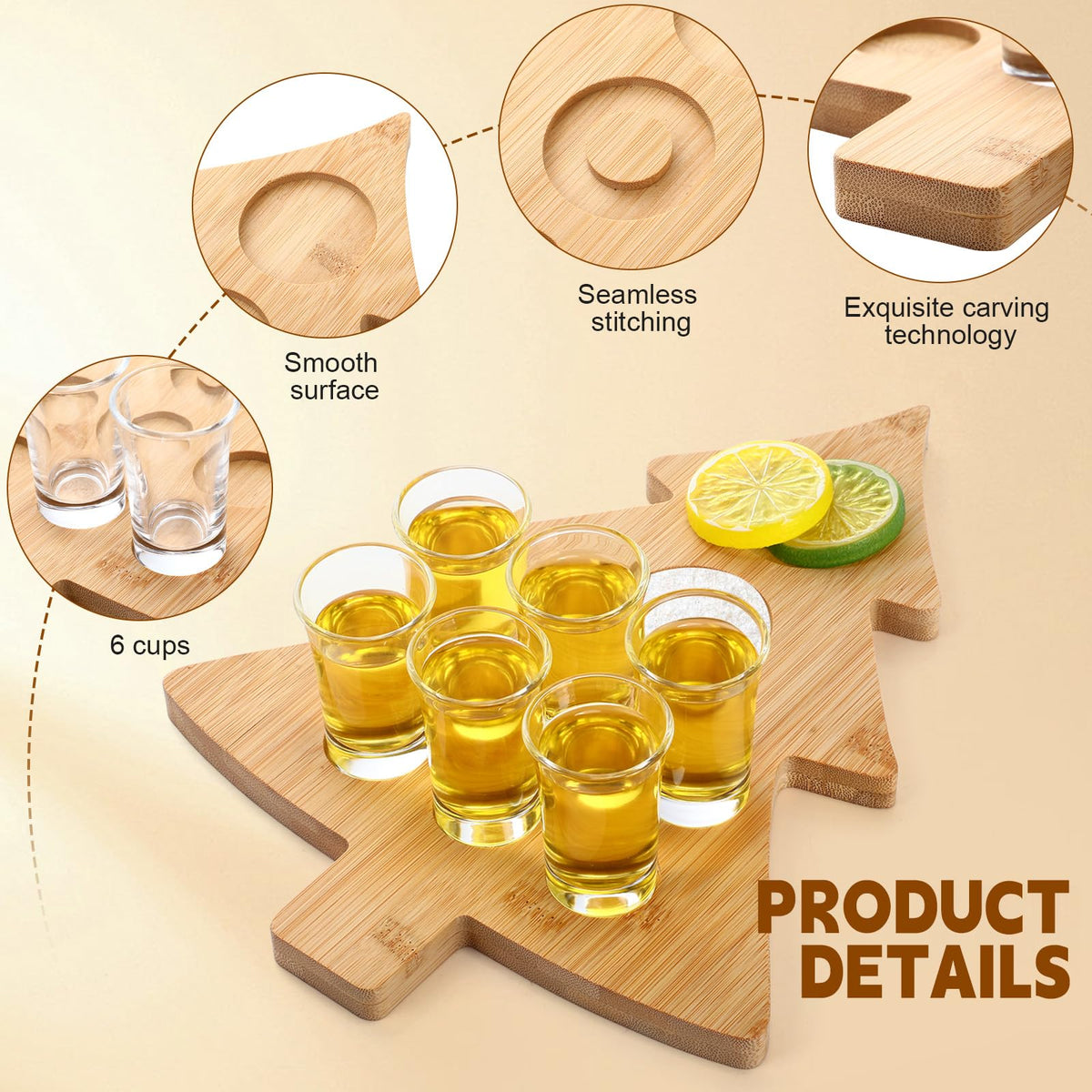 Funnymoom Christmas Tree Mexican Tequila Shot Board with Glasses Set Christmas Wooden Serving Tray with 6 Shot Glasses and Salt Lemon Rim Mexican Tequila Gifts for Xmas Holiday Liquor Party