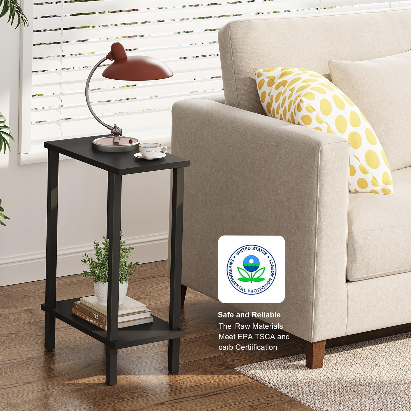 TUTOTAK Small Side Table, Narrow End Table, Skinny Sofa Table, Slim Nightstand, Couch Table, Living Room, Bed Room, Black TB01BK062
