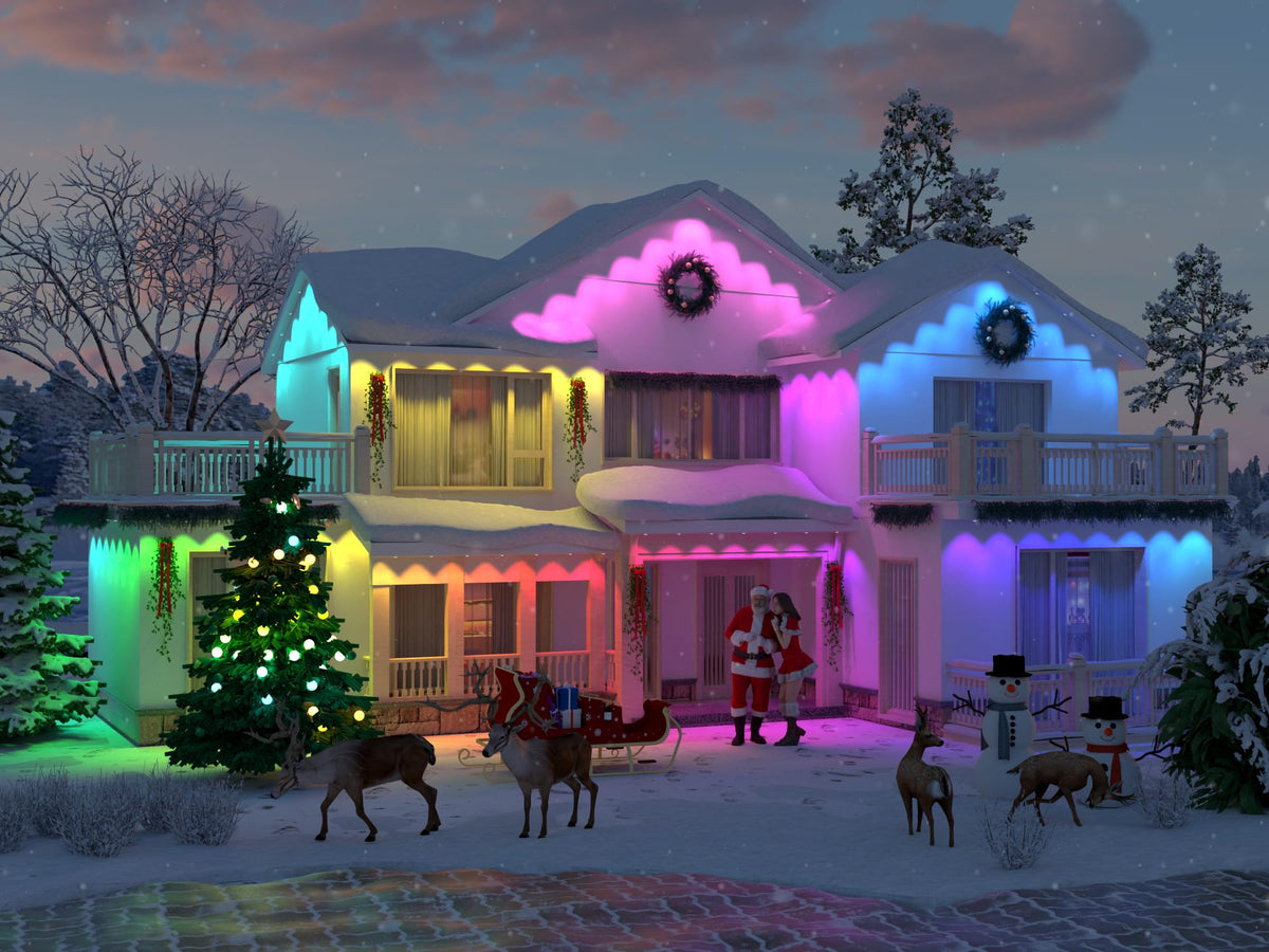 Isablelala Permanent Outdoor Lights, 100ft with 60 RGB LED Lights for Christmas and Daily, 49 Scene Modes+DIY for Christmas Decor, IP66 Waterproof for Outdoor, Compatible with Alexa, Google Assistant