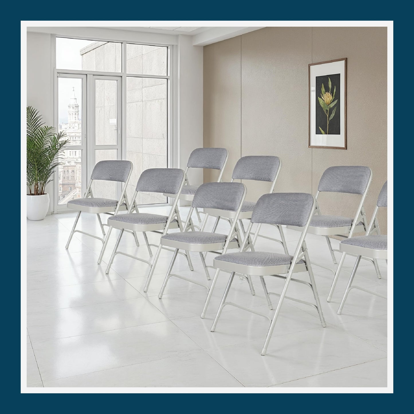 OEF Furnishings OEF2300 Series Heavy-Duty Premium Fabric Padded Upholstery Double-Hinged Triple-Braced Folding Chairs (4-Pack, Slate Gray)