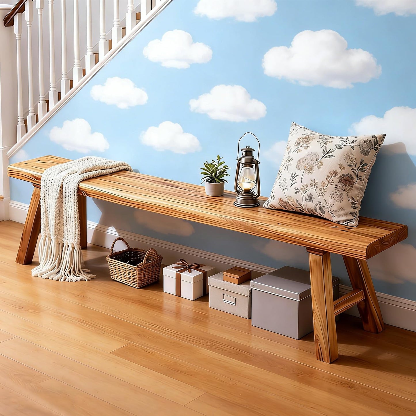 EoVrilyx Reclaimed Elm Rustic Entry Way Benches Seat-Farmhouse Indoor Solid Wooden Noodle Bench,Maximum Load 880IB,Handcraft for Entryway Bedroom/Living Room/Dining Room