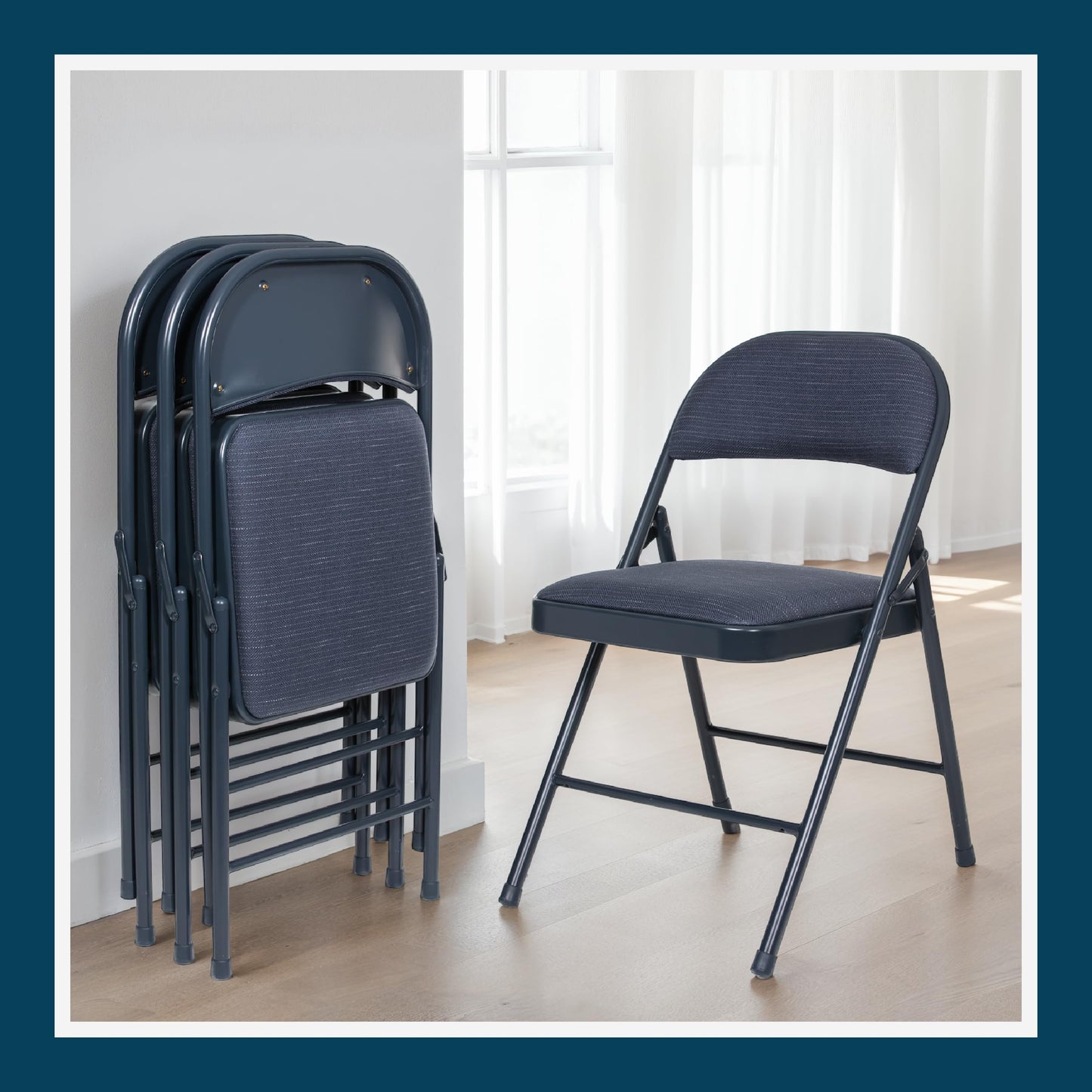 OEF Furnishings OEF970 Series Premium Fabric Padded All Steel Folding Chairs, Comfort Cushioned Seat & Back for Meeting Office Training Rooms (4-Pack, Cosmic Blue)