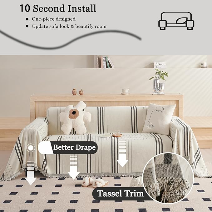 DREAMINGO Couch Cover Reversible Chenille 3 Seat Sofa Covers