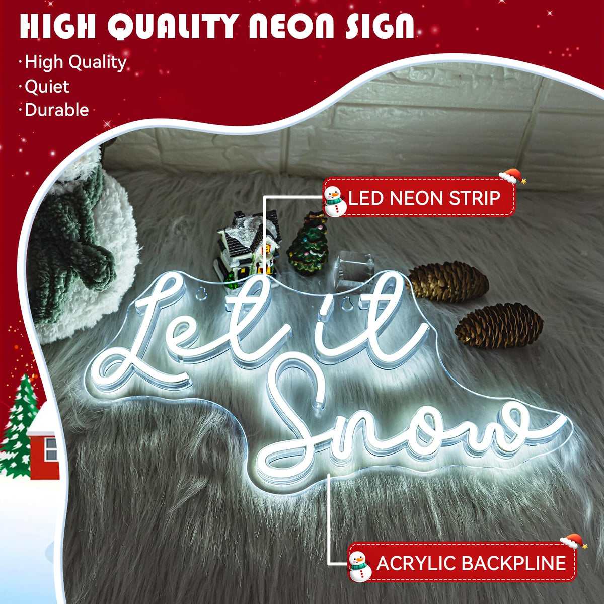 ineonlife Christmas Neon Sign Let It Snow Neon Signs for Wall Decor Led Lights for Bar Celebrate Party Room Shop Winter Window Bedroom Decoration Christmas Gifts