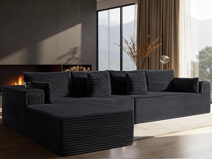 138" Oversized Cloud Sectional Couch, Comfort L Shaped Boneless Couch