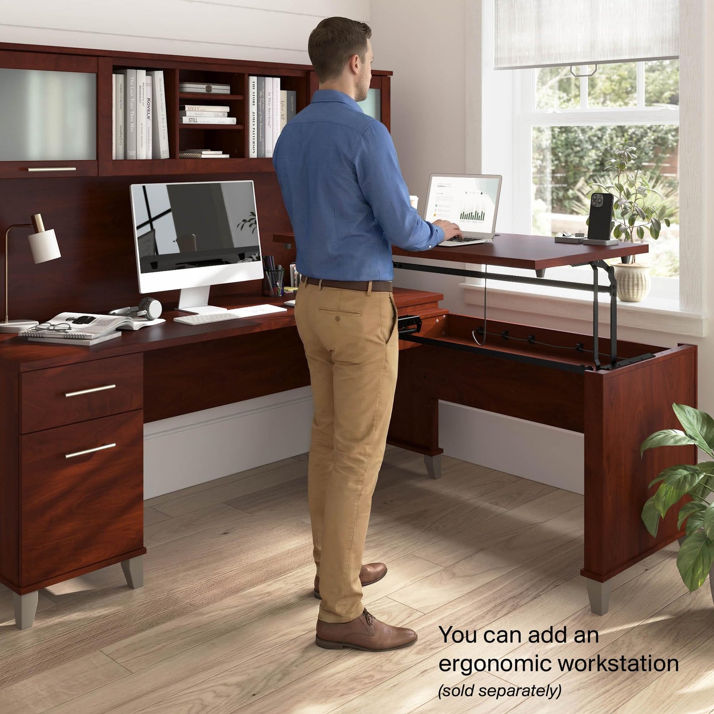 Bush Home 72-Inch Office Desk with Drawers and Hutch, Computer Desk with File and Box Drawers, Shelves and Storage Cabinet, Home Office Workstation, Somerset Collection, Hansen Cherry
