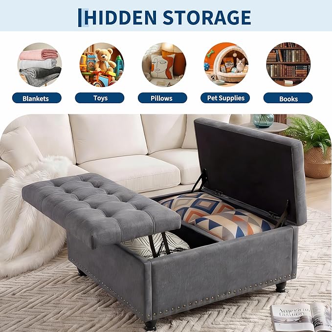 Garvee 36'' Large Square Storage Ottoman, Lift Top Storage Ottoman Coffee Table