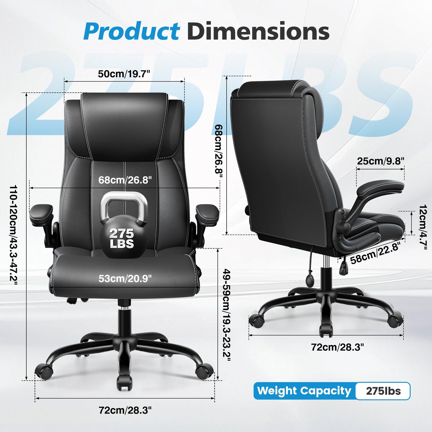 Stella Mia Ergonomic Office Chair – High Back Executive Leather Desk Chair with Inflatable Lumbar Support for Back Pain, Heavy-Duty Computer Desk Chair for Long Workdays, Black