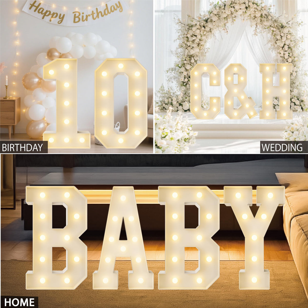 HXWEIYE Big Light Up Letters B，3FT Large Marquee Letters with lights, Mosaic Balloon Frame, Giant Baby Letter for baby shower Birthday Graduation Engagement Party Wedding Christmas Decor (Warm White)
