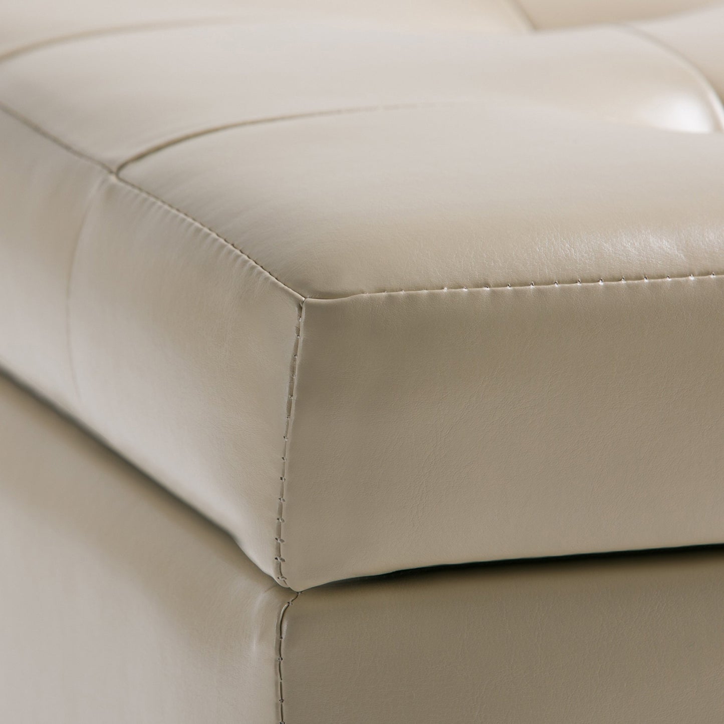SIMPLIHOME Cosmopolitan Storage Ottoman - 34 inch Wide Upholstered Vegan Leather Rectangle Storage Ottoman Bench in Satin Cream, Transitional Tufted Ottoman for Living Room with Lift-Up Lid