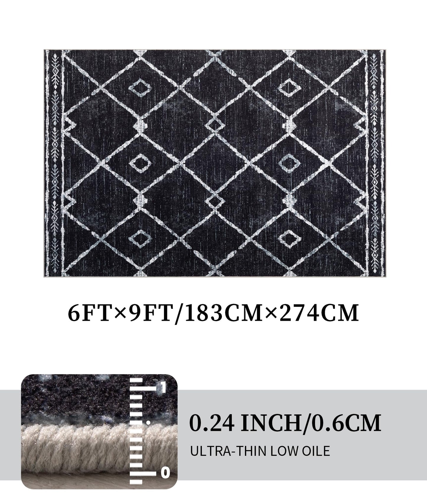 YIHOUSE Moroccan Rugs for Living Room, 6x9 Black and White Aztec Area Rug, Western Geometric Soft Low-Pile Washable Rugs for Bedroom, Dining Room