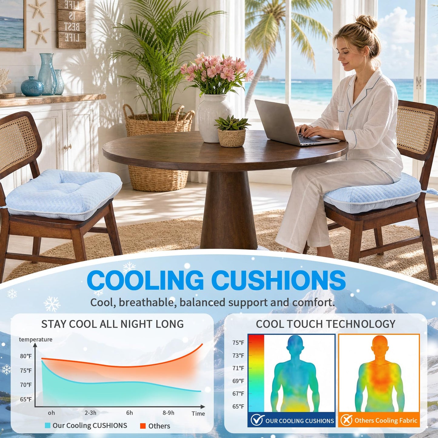 BETU Chair Cushions for Dining Chairs Set of 4, Seat Cushion Kitchen Table Chair Pads with Ties,Non Slip Backing and Covers, Seat Cushions for Dining Room,Bar,Patio Chairs,15.5"X15.5"X3.5",Blue
