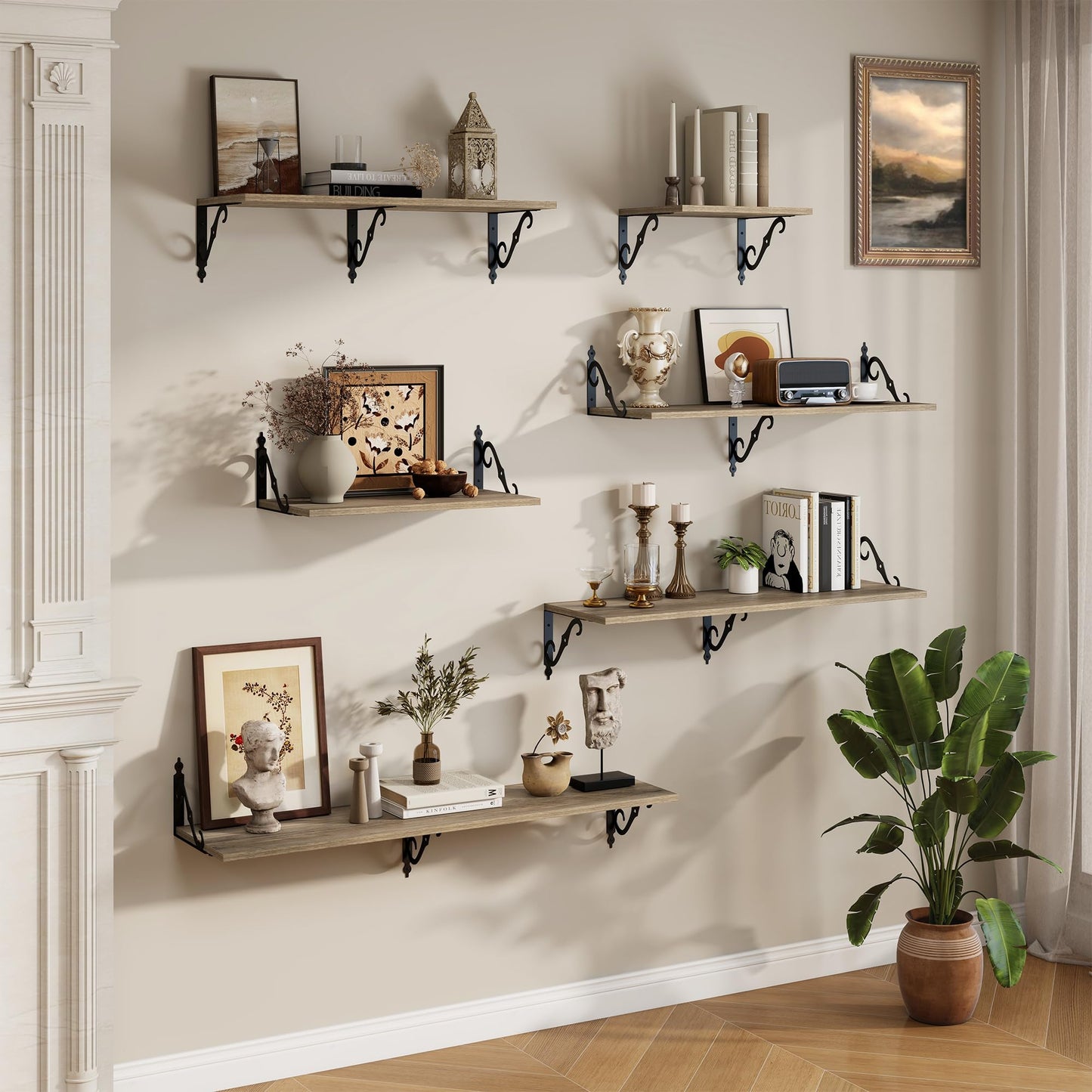 RICHFOCUS 12 Inch Deep Floating Shelves for Wall, 36" W x 12" D Wood Wall Shelves Set of 2, Wide Floating Shelves for Living Room, Bedroom, Kitchen, Bathroom and Decor Storage, Grey