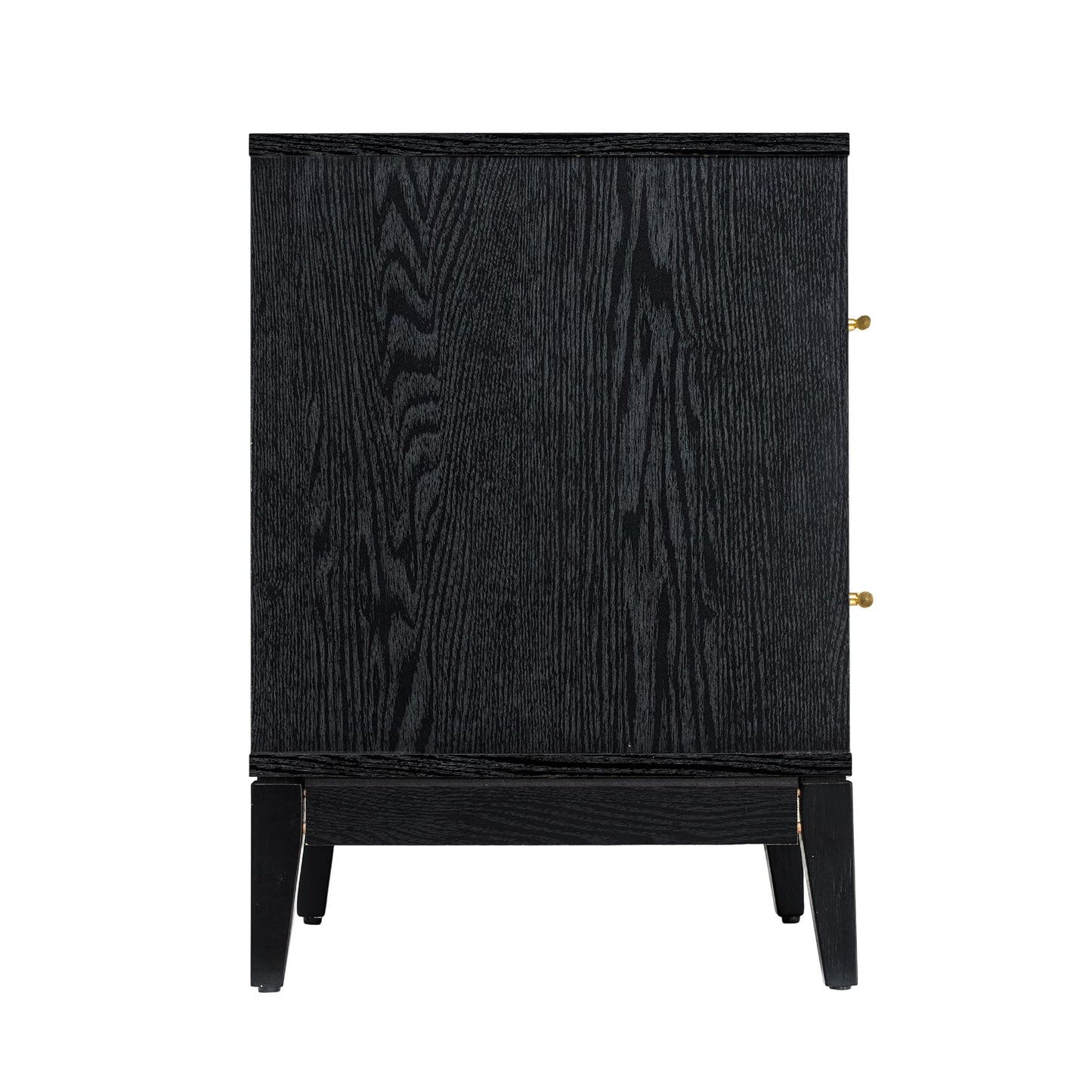 SANGO Shagreen 2-Drawer Nightstand, Modern Black Bedside Table with Gray Faux Shagreen Drawer Fronts, Brass Handles, Sturdy Legs, Elegant Storage for Contemporary & Luxury Homes