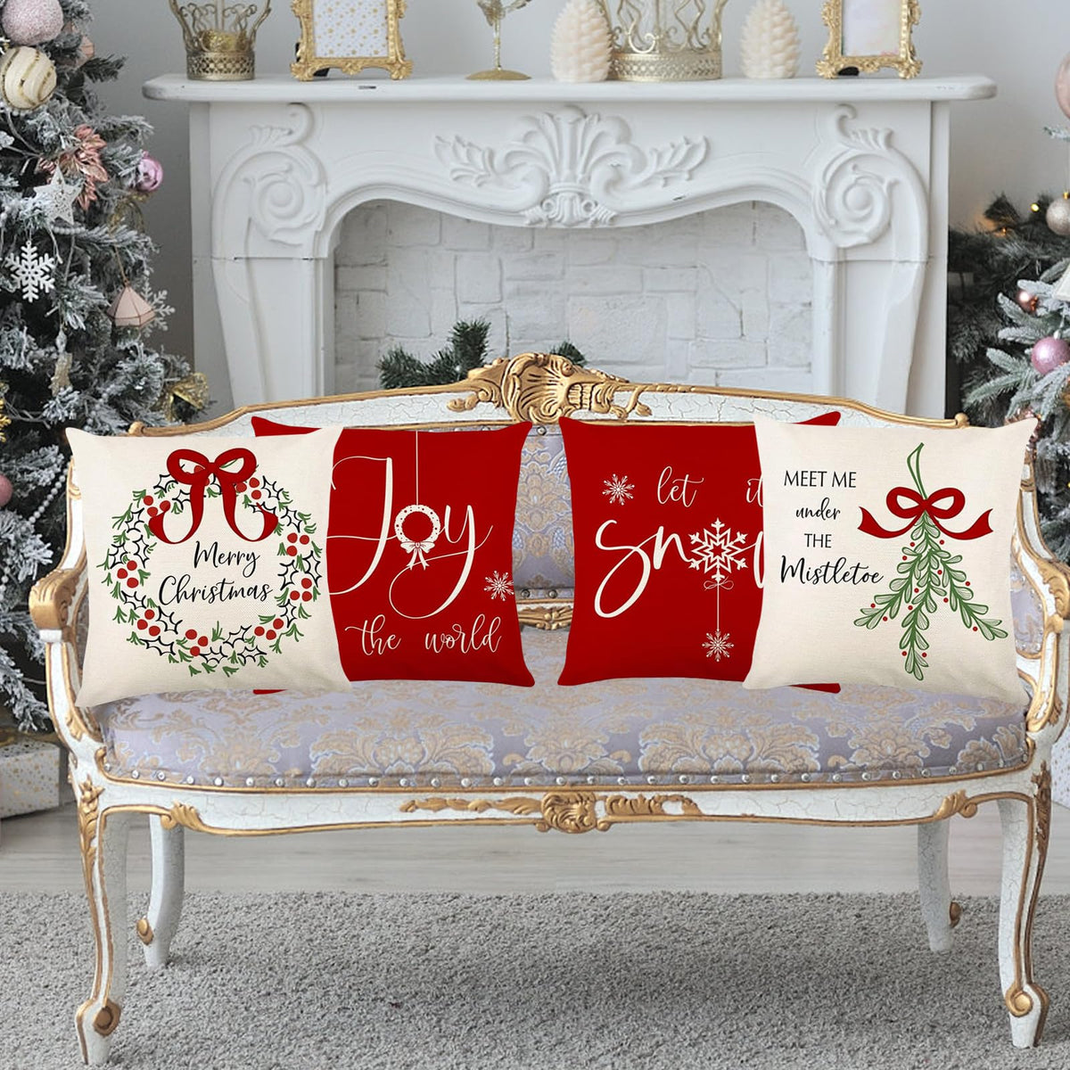 ONFAON Christmas Decorations - Christmas Pillow Covers 18x18 Set of 4, Holiday Christmas Decor Home Sofa Couch Cushion Indoor Decorations