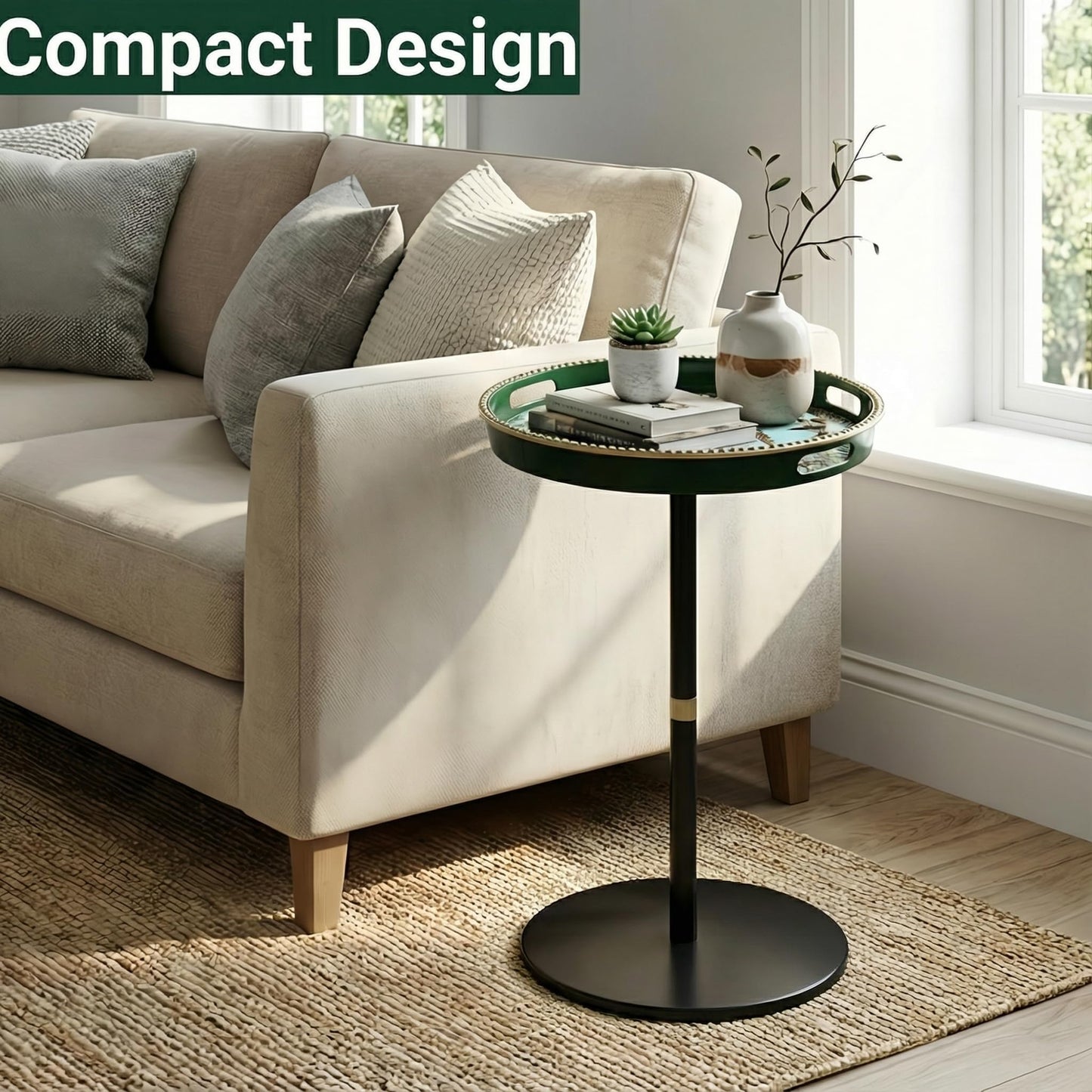 Gesodant Boho Single Leg Round Side Table with Tray Top, Pedestal Drink Table for Small Spaces, Aesthetic Accent Nightstand for Living Room, Bedroom, Corners, and Office (Green Leopard)